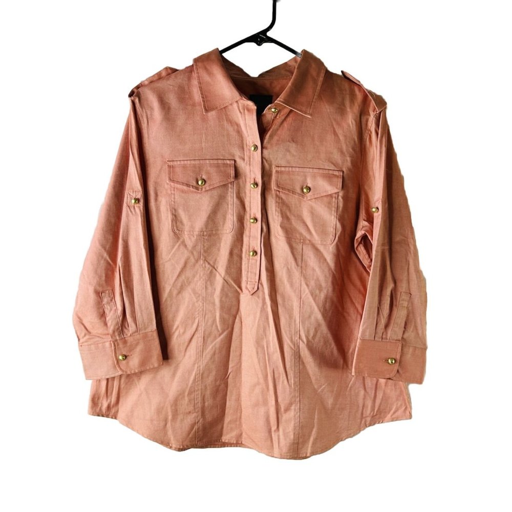 Talbots Double Pocket Roll Sleeve Button Popover … - image 1